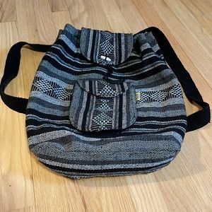 Handwoven Black & Gray Striped Backpack